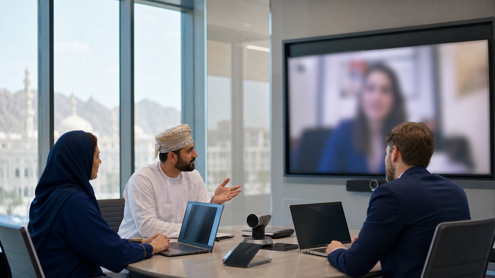 Oman employees completing secure sign-in on ordinary work devices