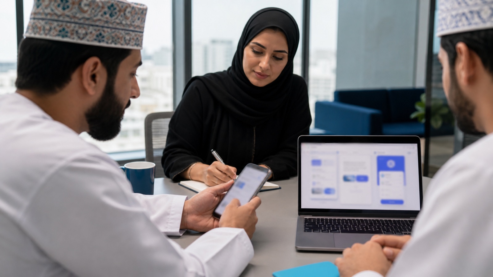 Oman product team usability-testing a mobile business application